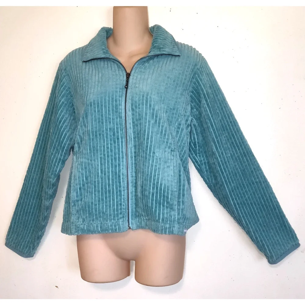 Woolrich Corduroy Jacket Women's S Aquifer Aqua Blue Wide Wale Pockets Zip Up - Picture 1 of 16